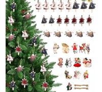 NewZC 32 Pezzi Decorazioni Natale Legno da Appendere per Porte Finestre Scale Caminetti - con 4 Stili Ciondolo a Forma Di Angelo per Albero di Natale E 12 Stili Vintage Addobbi Natalizi da Appendere