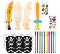 NewZC Spade Pirati Legno Bambini 12 Pezzis Sciabola Pirata Bambino Spada Pirata Giocattolo per Decorazioni Compleanno Cosplay- Kit Accessori Pirata con Tatuaggi Pirati Bambini E Benda Occhio