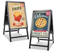 Newzealkids A2 A-board - Supporto per poster da marciapiede, doppio lato, in alluminio, con cornice a scatto, per pubblicità esterna, nero