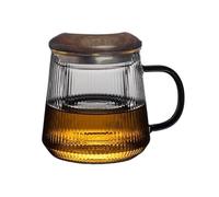 NexaGeniX Bicchieri da acqua Tazza da tè in vetro a righe verticali con infusore e coperchio, tazze in trasparente for l'infusione di foglie sfuse in fiore Bicchieri per bevande(Grande)