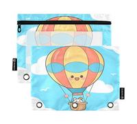 Nexawaveo Adorabile palloncino blu 2 confezioni astuccio per 3 raccoglitori ad anelli cerniera liscia con finestra in PVC trasparente astuccio per forniture scolastiche