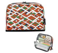 Nexawaveo Astuccio grande capiente 21,1 x 15 cm con griglia a blocchi arancione verde portapenne per scuola, ufficio, viaggi