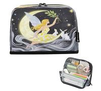 Nexawaveo Astuccio grande capiente, 21,1 x 15 cm, fantasia con fata sulla luna con conigli, astuccio portapenne per scuola, ufficio, viaggi
