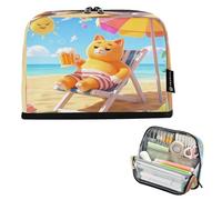 Nexawaveo Astuccio portamatite di grande capacità, 21,1 x 15 cm, motivo: gatto arancione con astuccio per penna da birra, per scuola, ufficio, viaggi