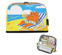 Nexawaveo Astuccio portamatite di grande capacità, 21,1 x 15 cm, motivo: gatto arancione sulla spiaggia, per scuola, ufficio, viaggi