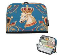 Nexawaveo Astuccio portapenne di grande capacità, 21,1 x 15 cm, con corona, cavallo, blu, per scuola, ufficio, viaggi