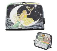 Nexawaveo Astuccio portapenne di grande capacità, 21,1 x 15 cm, con donna e conigli sulla luna, per scuola, ufficio, viaggi