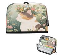 Nexawaveo Astuccio portapenne di grande capacità, 21,1 x 15 cm, con gatto e fiore e corona, per scuola, ufficio, viaggi