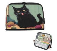 Nexawaveo Astuccio portapenne di grande capacità, 21,1 x 15 cm, divertente gatto nero bloccato fuori dalla lingua, per scuola, ufficio, viaggi