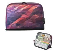 Nexawaveo Astuccio portapenne di grande capacità, 21,1 x 15 cm, motivo geometrico, arancione e viola, per scuola, ufficio, viaggi