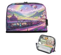 Nexawaveo Astuccio portapenne di grande capacità, 21,1 x 15 cm, motivo valle del treno da sogno, per scuola, ufficio, viaggi
