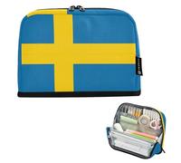 Nexawaveo Astuccio portapenne di grande capacità, 21 x 15 cm, con bandiera della Svezia, per scuola, ufficio, viaggi