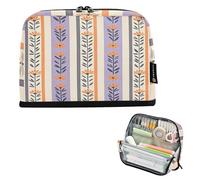 Nexawaveo Astuccio portapenne grande capiente, 21,1 x 15 cm, motivo a righe botaniche, viola, per scuola, ufficio, viaggi
