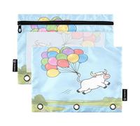 Nexawaveo Balloon Lifts Cow to Sky - Set di 2 astucci per raccoglitori a 3 anelli, cerniera liscia con finestra in PVC trasparente, astuccio per articoli scolastici