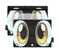 Nexawaveo Big Eyes on Dark - Set di 2 astucci per raccoglitori a 3 anelli, con cerniera liscia e finestra in PVC trasparente, per articoli scolastici