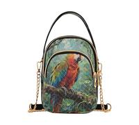 Nexawaveo Borsa a tracolla trapuntata con uccelli e fiori di ciliegio, piccola borsa a tracolla da donna, borsa per telefono con catena, Pappagalli nella giungla piovosa