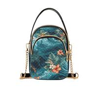 Nexawaveo Borsa a tracolla trapuntata piccola borsa a tracolla borsa da donna borsa per telefono con catena, Stile Hawaiano Onde Floreale Blu