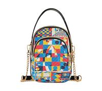 Nexawaveo Borsa a tracolla trapuntata piccola borsa a tracolla borsa da donna borsa per telefono con catena, Mosaico geometrico rosso