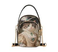 Nexawaveo Borsa a tracolla trapuntata piccola borsa a tracolla borsa da donna borsa per telefono con catena, Gatto Ritratto Arte Beige