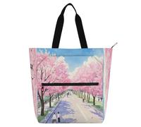 Nexawaveo Borsa da lavoro impermeabile con motivo floreale retrò scuro per computer portatile da 13-14 pollici con tasche con cerniera, Fiori di ciliegio sulla strada, Taglia unica