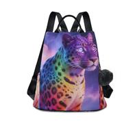 Nexawaveo Borsa da viaggio antifurto da donna alla moda, Leopardo arcobaleno cosmico, Medium, Zaino da viaggio antifurto