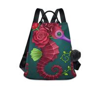 Nexawaveo Borsa da viaggio antifurto da donna alla moda, Rosso Rosa Cavalluccio Marino Verde, Medium, Zaino da viaggio antifurto