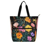Nexawaveo Borsa di totalizzatore impermeabile multiuso con cerniera eccentrico ritratto di colore Splash 600D Oxford Fabric Shopping Bag, Vivid Flower Cluster Nero, Taglia unica