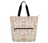 Nexawaveo Borsa di totalizzatore impermeabile multiuso con il sacchetto della spesa del tessuto di Oxford del pulcino 600D della pittura a olio, Design pastello con coniglietto pasqual, Taglia unica