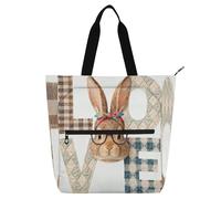 Nexawaveo Borsa di totalizzatore impermeabile multiuso con il sacchetto della spesa del tessuto di Oxford del pulcino 600D della pittura a olio, Patchwork Bunny Love Pasqua, Taglia unica