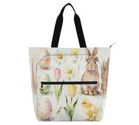 Nexawaveo Borsa di totalizzatore impermeabile multiuso con il sacchetto della spesa del tessuto di Oxford del pulcino 600D della pittura a olio, Uova pastello Fiori primaverili, Taglia unica