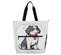 Nexawaveo Borsa impermeabile multiuso con cane del fumetto della chiusura lampo con il sacchetto della spesa del tessuto di Oxford 600D del fiore, Cane del fumetto con collare, Taglia unica