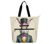 Nexawaveo Borsa impermeabile multiuso con cane del fumetto della chiusura lampo con il sacchetto della spesa del tessuto di Oxford 600D del fiore, Coniglio vestito formale Beige, Taglia unica