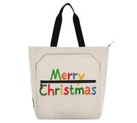 Nexawaveo Borsa impermeabile per pianoforte per lezioni Acquerello Natale giallo Music Tote con tasche con cerniera per spartiti e libri, Lettera natalizia beige, Taglia unica