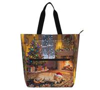 Nexawaveo Borsa impermeabile per pianoforte per lezioni Acquerello Natale giallo Music Tote con tasche con cerniera per spartiti e libri, Cane addormentato, Taglia unica