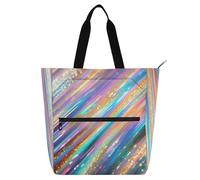 Nexawaveo Borsa impermeabile per pianoforte per lezioni astratte arcobaleno linee musicali Tote con tasche con cerniera per spartiti e libri