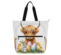 Nexawaveo Borsa impermeabile per pianoforte per lezioni Carina Highland Cow and Eggs Music Tote con tasche con cerniera per spartiti e libri, Uova di Pasqua Bunny Chick, Taglia unica