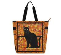 Nexawaveo Borsa impermeabile per pianoforte per lezioni di animali in treno di mare borsa con tasche con cerniera per spartiti e libri, Gatto Nero Arancione, Taglia unica