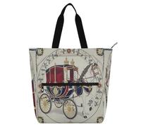 Nexawaveo Borsa impermeabile per pianoforte per lezioni di musica blu su marrone chiaro con tasche con cerniera per spartiti e libri, Elegante carrozza e cavallo beige, One Size
