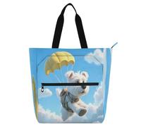 Nexawaveo Borsa impermeabile per pianoforte per lezioni di musica con tasche con cerniera per spartiti e libri, Cane del fumetto paracadutismo nel cielo, Taglia unica