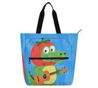 Nexawaveo Borsa impermeabile per pianoforte per lezioni di musica con tasche con cerniera per spartiti e libri, Coccodrillo del fumetto con il cappello, Taglia unica