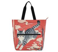 Nexawaveo Borsa impermeabile per pianoforte per lezioni di volo gatto giapponese rosso borsa musicale con tasche con cerniera per spartiti e libri