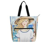 Nexawaveo Borsa multiuso impermeabile con cerniera Blonde Girl by Sea 600D Oxford Fabric Shopping Bag, Ragazza bionda dal mare, Taglia unica