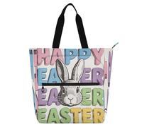 Nexawaveo Borsa multiuso impermeabile con cerniera Bold Bunny Easter 600D Oxford Fabric Shopping Bag