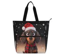 Nexawaveo Borsa multiuso impermeabile con cerniera carino Capybara pupazzo di neve Natale 600D Oxford tessuto Shopping Bag, Bassotto Natale Carino, Taglia unica