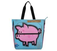 Nexawaveo Borsa multiuso impermeabile con cerniera carino maiale graffiti sulla parete 600D Oxford Fabric Shopping Bag
