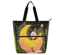 Nexawaveo Borsa multiuso impermeabile con cerniera Claasic Santa Head 600D Oxford Fabric Shopping Bag, Sognante Santa Giallo, Taglia unica