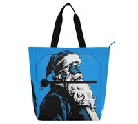 Nexawaveo Borsa multiuso impermeabile con cerniera Claasic Santa Head 600D Oxford Fabric Shopping Bag, Grafica Santa Blu, Taglia unica