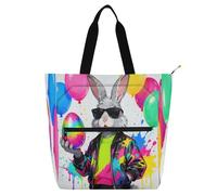 Nexawaveo Borsa multiuso impermeabile con cerniera Cool Bunny Egg 600D Oxford Fabric Shopping Bag, Cool Bunny Egg, Taglia unica