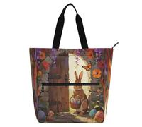 Nexawaveo Borsa multiuso impermeabile con cerniera Cool Bunny Egg 600D Oxford Fabric Shopping Bag, Sorpresa della lepre sulla porta, Taglia unica
