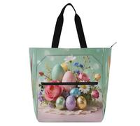 Nexawaveo Borsa multiuso impermeabile con cerniera floreale pasquale sfere 600D Oxford tessuto shopping bag